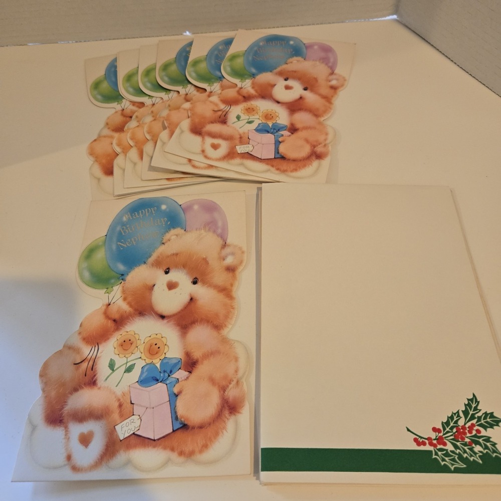 Vtg 80s Set Of 8 New Care Bears Sunflower Friend Bear Birthday Cards Nephew